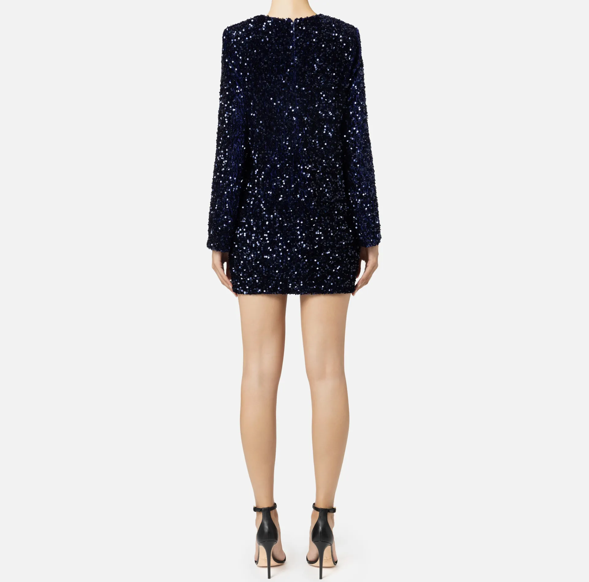Elisabetta Franchi Red Carpet Dresses|Mini Dresses|Sequin-embroidered chenille boxy mini-dress Navy