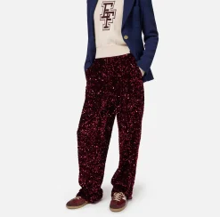 Elisabetta Franchi Trousers And Shorts|Tailleur|Sequin-embroidered chenille trousers RougeNoir
