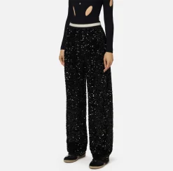 Elisabetta Franchi Trousers And Shorts|Tailleur|Sequin-embroidered chenille trousers Black