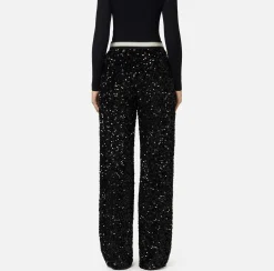 Elisabetta Franchi Trousers And Shorts|Tailleur|Sequin-embroidered chenille trousers Black