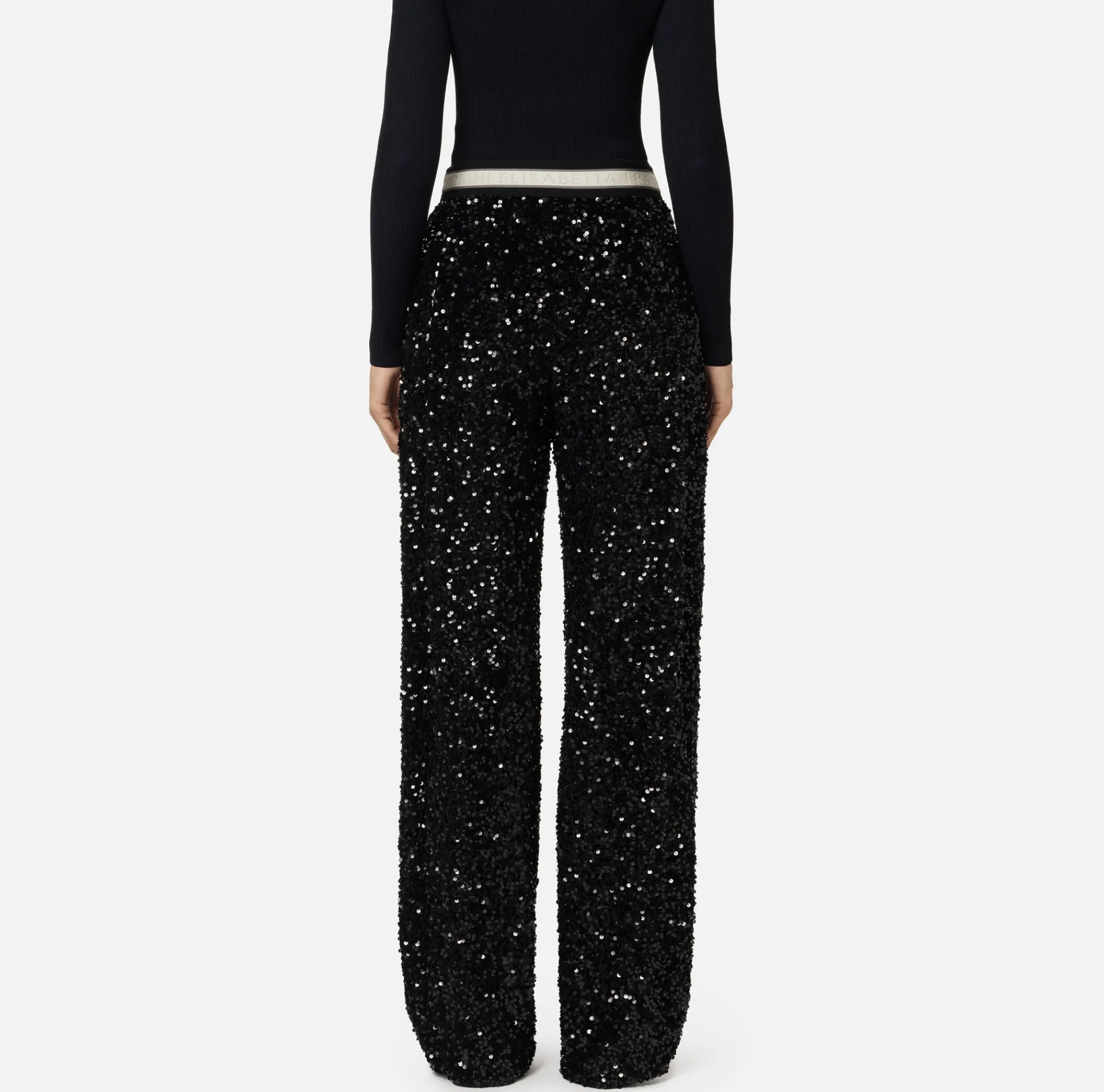 Elisabetta Franchi Trousers And Shorts|Tailleur|Sequin-embroidered chenille trousers Black