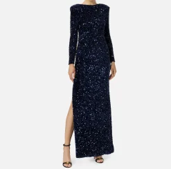 Elisabetta Franchi Red Carpet Dresses|Red Carpet|Sequin-embroidered chenille red carpet dress Navy