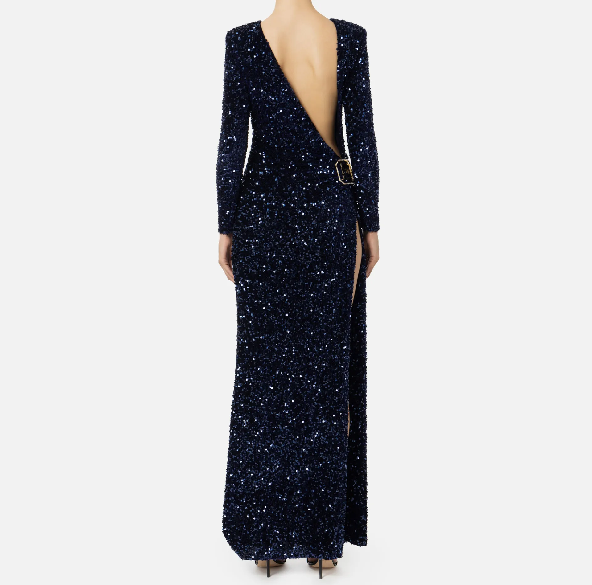 Elisabetta Franchi Red Carpet Dresses|Red Carpet|Sequin-embroidered chenille red carpet dress Navy