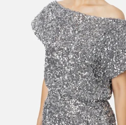 Elisabetta Franchi Jumpsuits|Sequin-embroidered chenille romper Steel