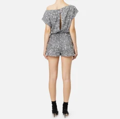 Elisabetta Franchi Jumpsuits|Sequin-embroidered chenille romper Steel
