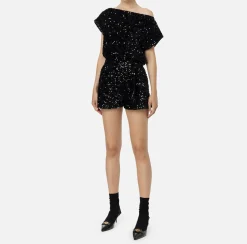 Elisabetta Franchi Jumpsuits|Sequin-embroidered chenille romper Black