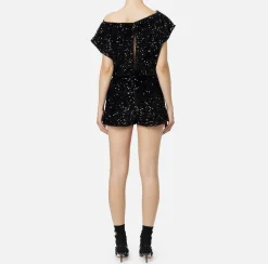 Elisabetta Franchi Jumpsuits|Sequin-embroidered chenille romper Black