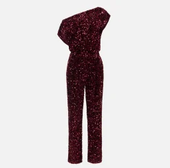 Elisabetta Franchi Jumpsuits|Sequin-embroidered chenille jumpsuit RougeNoir