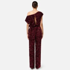Elisabetta Franchi Jumpsuits|Sequin-embroidered chenille jumpsuit RougeNoir