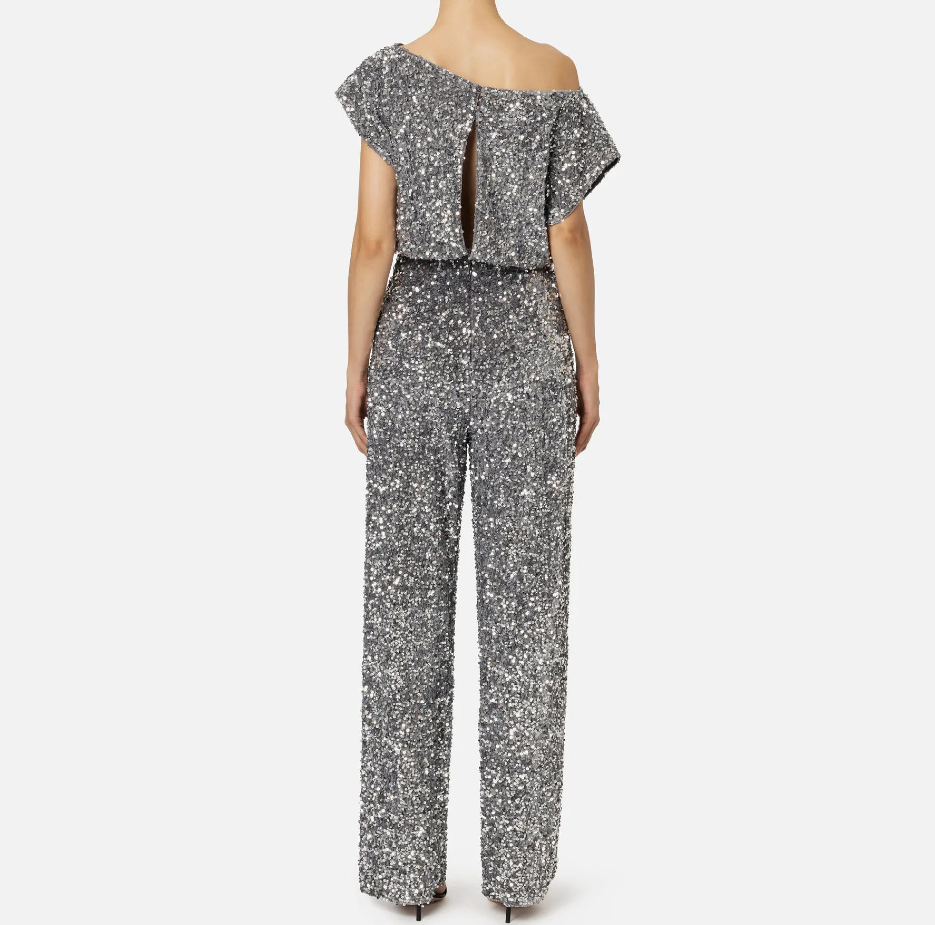 Elisabetta Franchi Jumpsuits|Sequin-embroidered chenille jumpsuit Steel