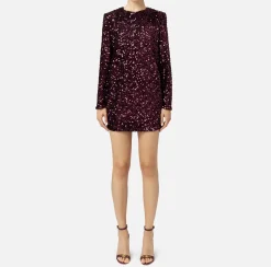 Elisabetta Franchi Red Carpet Dresses|Mini Dresses|Sequin-embroidered chenille boxy mini-dress RougeNoir