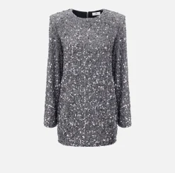 Elisabetta Franchi Red Carpet Dresses|Mini Dresses|Sequin-embroidered chenille boxy mini-dress Steel