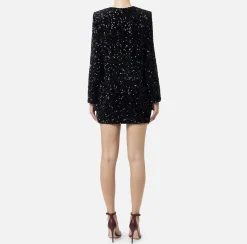 Elisabetta Franchi Red Carpet Dresses|Mini Dresses|Sequin-embroidered chenille boxy mini-dress Black