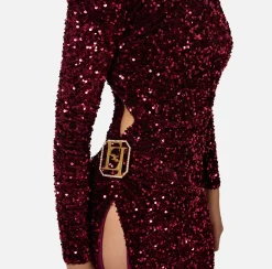 Elisabetta Franchi Red Carpet Dresses|Red Carpet|Sequin-embroidered chenille red carpet dress RougeNoir