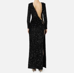 Elisabetta Franchi Red Carpet Dresses|Red Carpet|Sequin-embroidered chenille red carpet dress Black