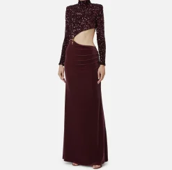 Elisabetta Franchi Red Carpet Dresses|Red Carpet|Sequin-embroidered chenille red carpet dress with cut-out RougeNoir