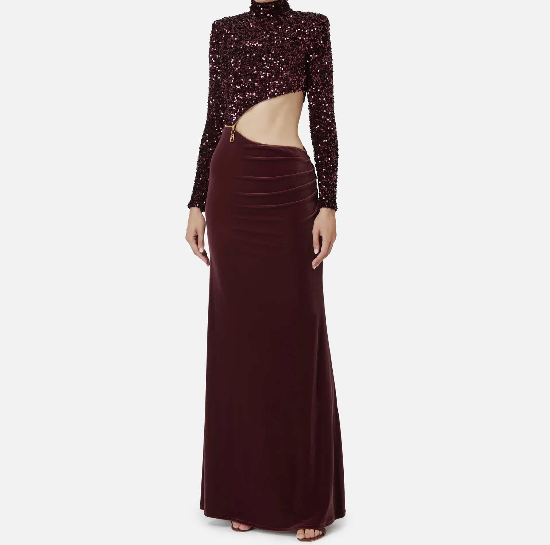 Elisabetta Franchi Red Carpet Dresses|Red Carpet|Sequin-embroidered chenille red carpet dress with cut-out RougeNoir