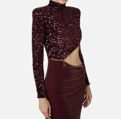 Elisabetta Franchi Red Carpet Dresses|Red Carpet|Sequin-embroidered chenille red carpet dress with cut-out RougeNoir