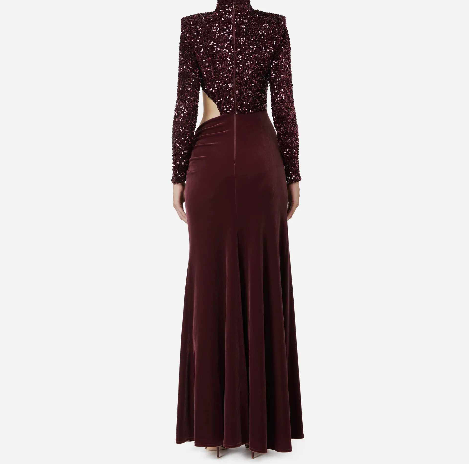 Elisabetta Franchi Red Carpet Dresses|Red Carpet|Sequin-embroidered chenille red carpet dress with cut-out RougeNoir