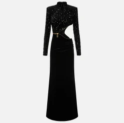 Elisabetta Franchi Red Carpet Dresses|Red Carpet|Sequin-embroidered chenille red carpet dress with cut-out Black