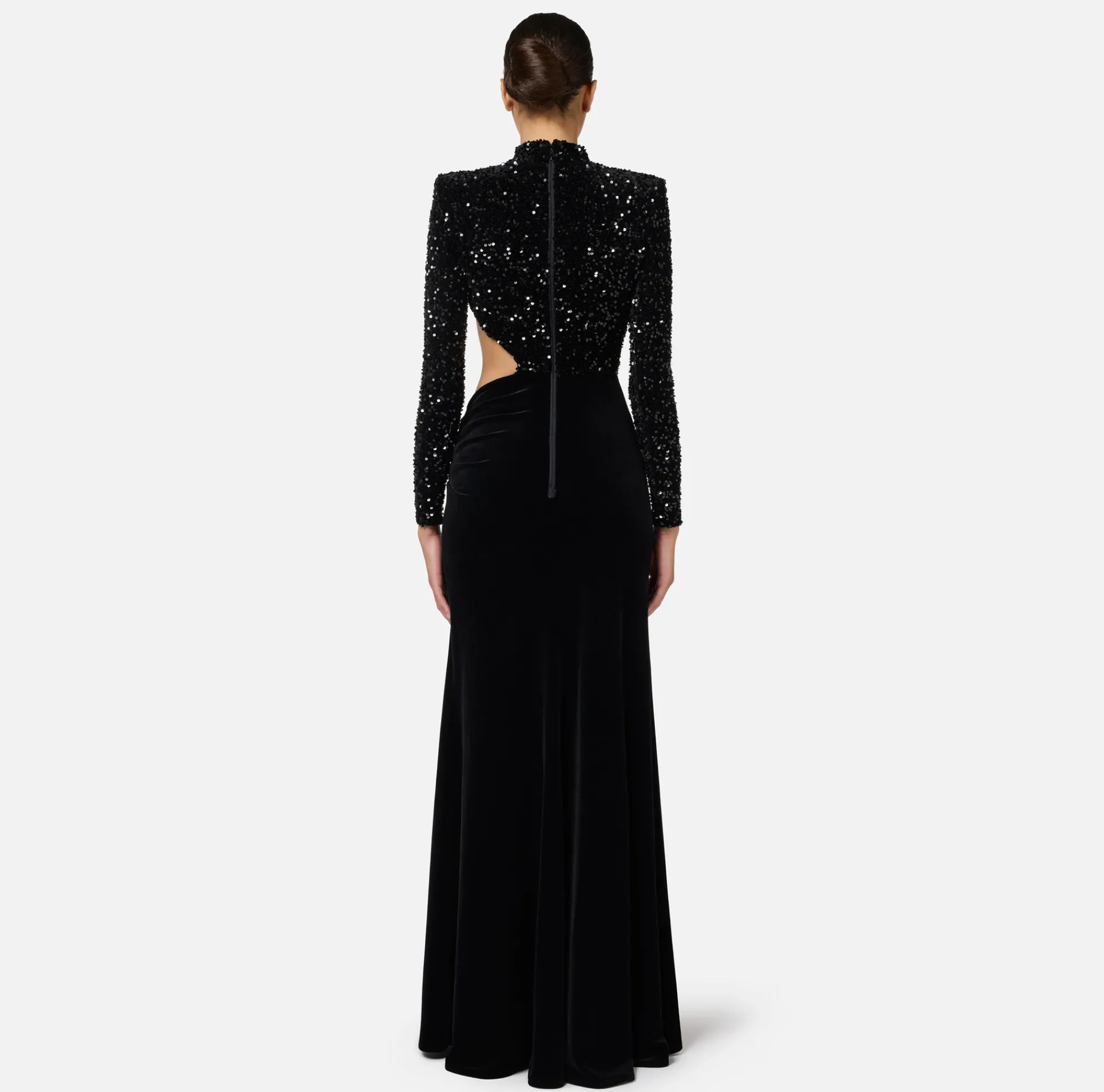 Elisabetta Franchi Red Carpet Dresses|Red Carpet|Sequin-embroidered chenille red carpet dress with cut-out Black