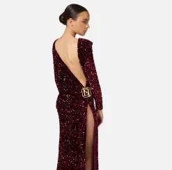 Elisabetta Franchi Dresses|Red Carpet|Sequin-embroidered chenille red carpet dress