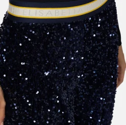 Elisabetta Franchi Trousers And Shorts|Tailleur|Sequin-embroidered chenille trousers Navy