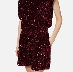 Elisabetta Franchi Jumpsuits|Sequin-embroidered chenille romper RougeNoir