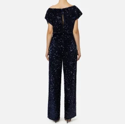 Elisabetta Franchi Jumpsuits|Sequin-embroidered chenille jumpsuit Navy