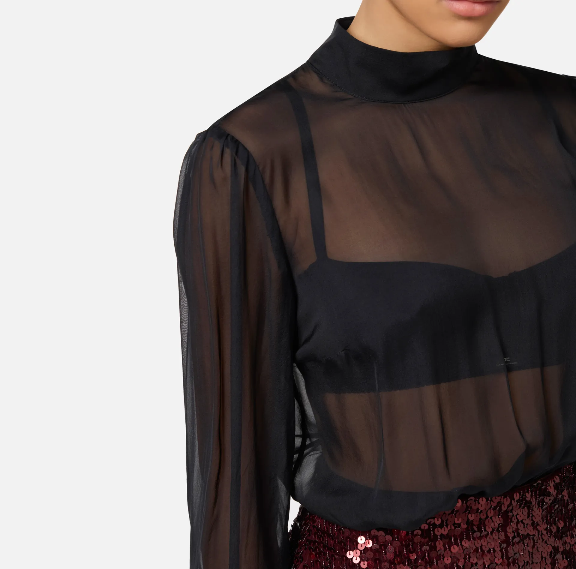 Elisabetta Franchi Dresses|Midi Dresses|Sequin-embroidered georgette silk midi dress Black/RougeNoir