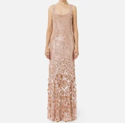 Elisabetta Franchi Red Carpet Dresses|Red Carpet|Sequin-embroidered georgette red carpet dress Nude