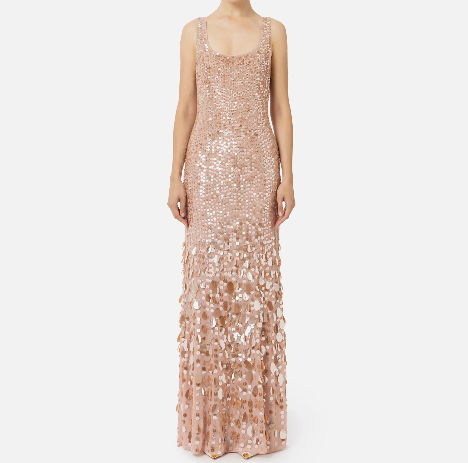 Elisabetta Franchi Red Carpet Dresses|Red Carpet|Sequin-embroidered georgette red carpet dress Nude