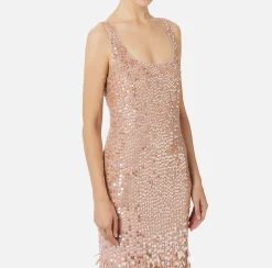 Elisabetta Franchi Red Carpet Dresses|Red Carpet|Sequin-embroidered georgette red carpet dress Nude