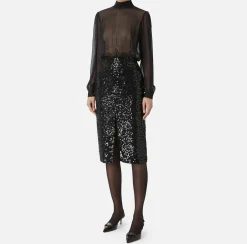 Elisabetta Franchi Dresses|Midi Dresses|Sequin-embroidered georgette silk midi dress Black