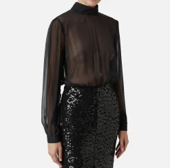 Elisabetta Franchi Dresses|Midi Dresses|Sequin-embroidered georgette silk midi dress Black