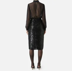 Elisabetta Franchi Dresses|Midi Dresses|Sequin-embroidered georgette silk midi dress Black