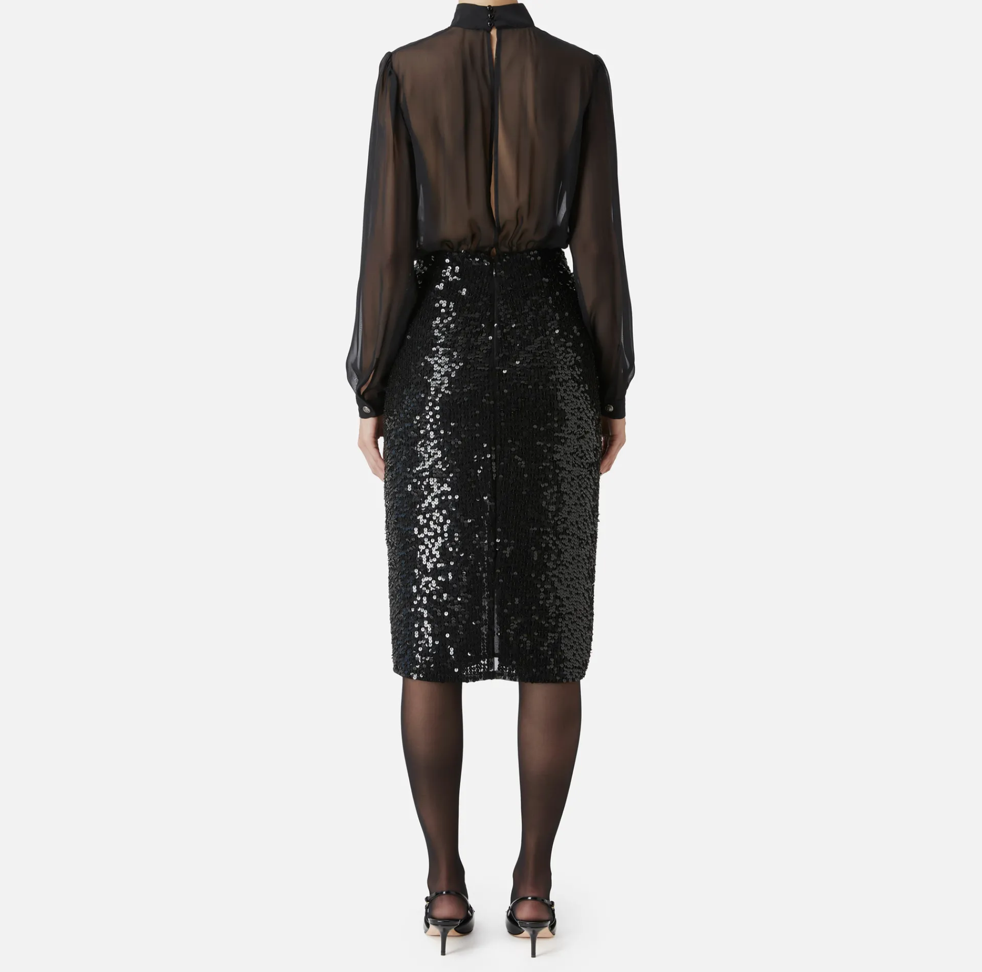 Elisabetta Franchi Dresses|Midi Dresses|Sequin-embroidered georgette silk midi dress Black