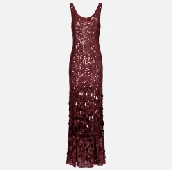 Elisabetta Franchi Dresses|Red Carpet|Sequin-embroidered georgette red carpet dress