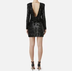 Elisabetta Franchi Dresses|Red Carpet Dresses|Sequin-embroidered tulle boxy mini-dress Black