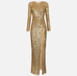 Elisabetta Franchi Red Carpet Dresses|Red Carpet|Sequin-embroidered tulle red carpet dress with cut-out Gold