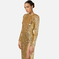 Elisabetta Franchi Red Carpet Dresses|Red Carpet|Sequin-embroidered tulle red carpet dress with cut-out Gold