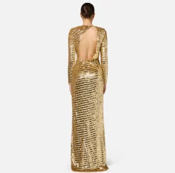 Elisabetta Franchi Red Carpet Dresses|Red Carpet|Sequin-embroidered tulle red carpet dress with cut-out Gold