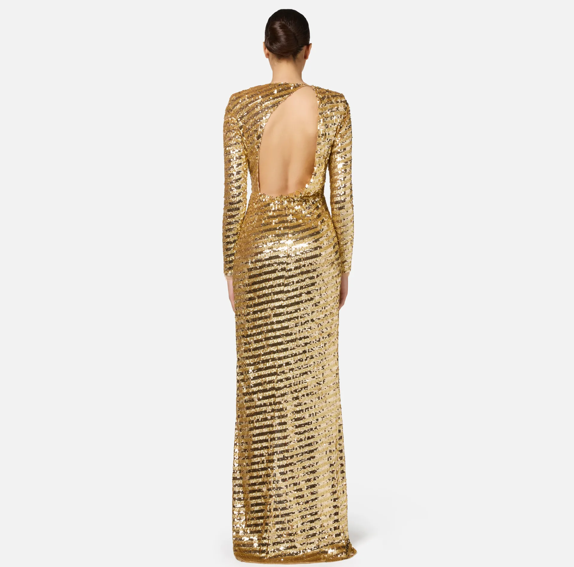 Elisabetta Franchi Red Carpet Dresses|Red Carpet|Sequin-embroidered tulle red carpet dress with cut-out Gold