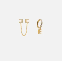 Elisabetta Franchi Jewelry|Set of earrings with ring and rhinestone logo YellowGold