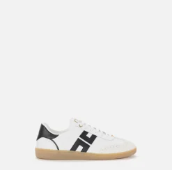 Elisabetta Franchi Sneakers & Flat Shoes|Shield leather sneakers Ivory/Black