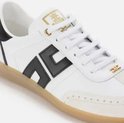 Elisabetta Franchi Sneakers & Flat Shoes|Shield leather sneakers Ivory/Black