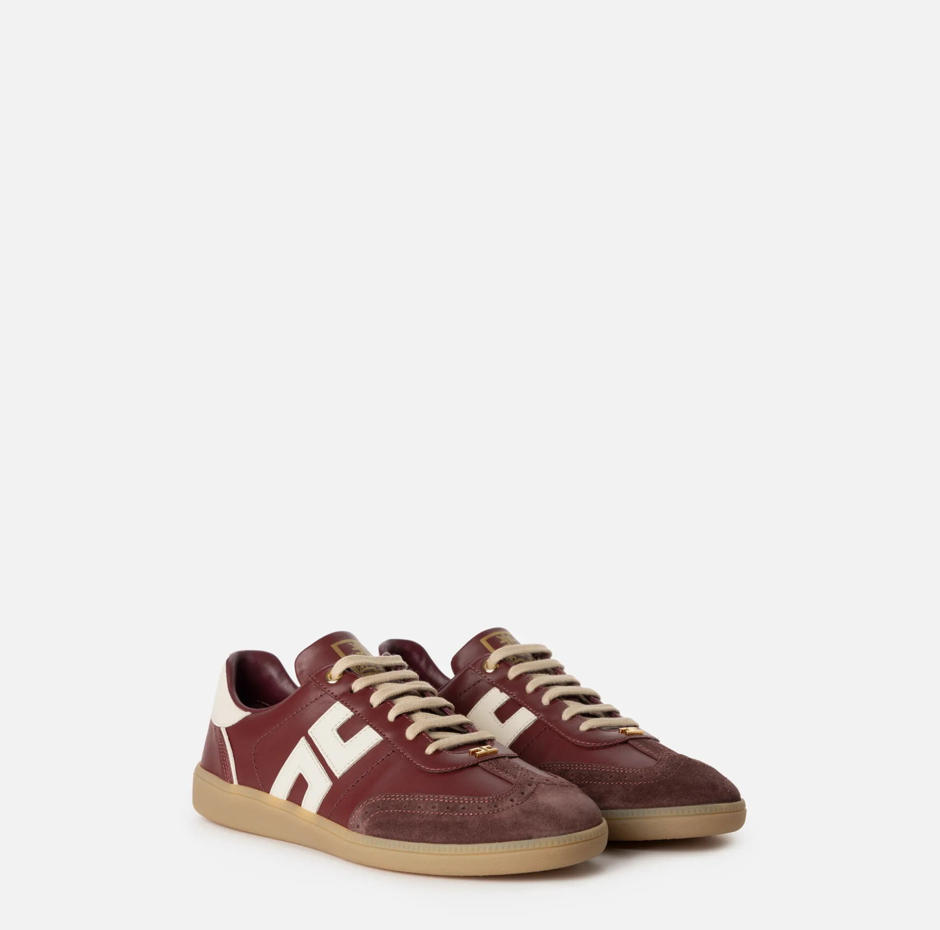 Elisabetta Franchi Sneakers & Flat Shoes|Shield leather sneakers RougeNoir/Butter