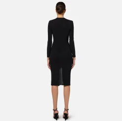 Elisabetta Franchi Midi Dresses|Dresses|Shiny jersey midi dress with draping Black