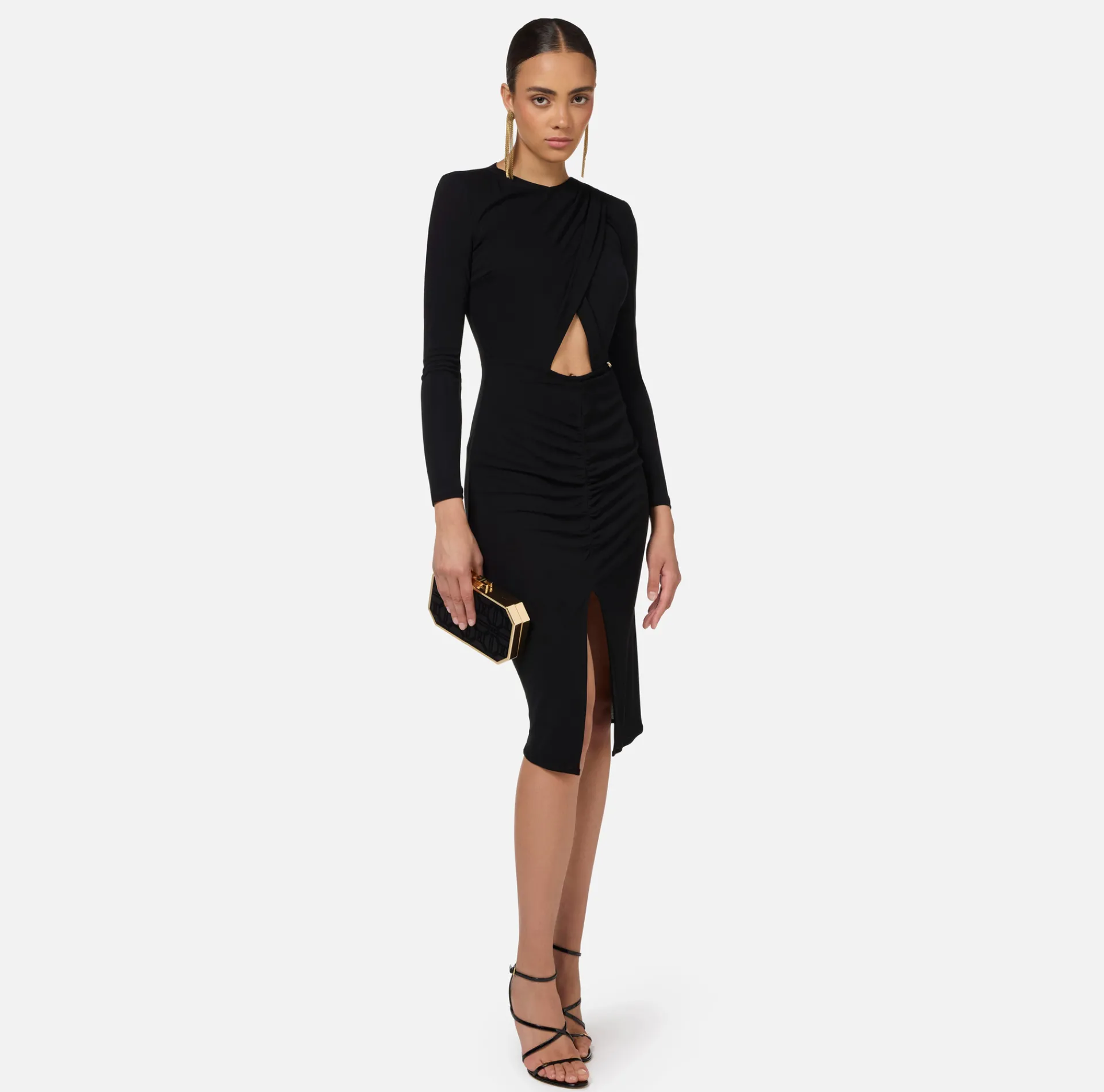 Elisabetta Franchi Dresses|Midi Dresses|Shiny jersey midi dress with draping