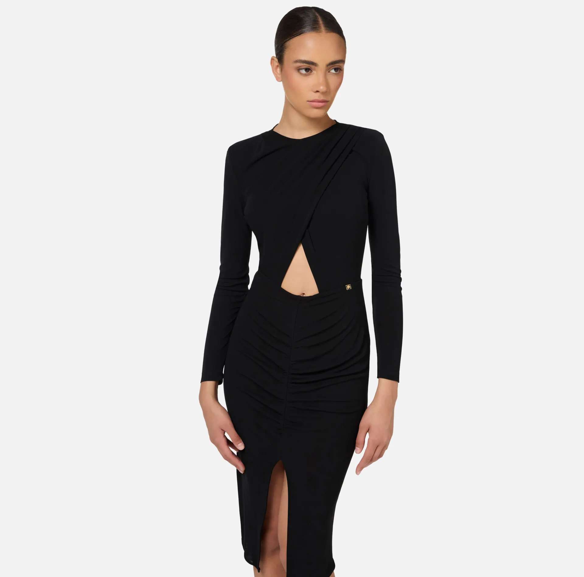 Elisabetta Franchi Dresses|Midi Dresses|Shiny jersey midi dress with draping